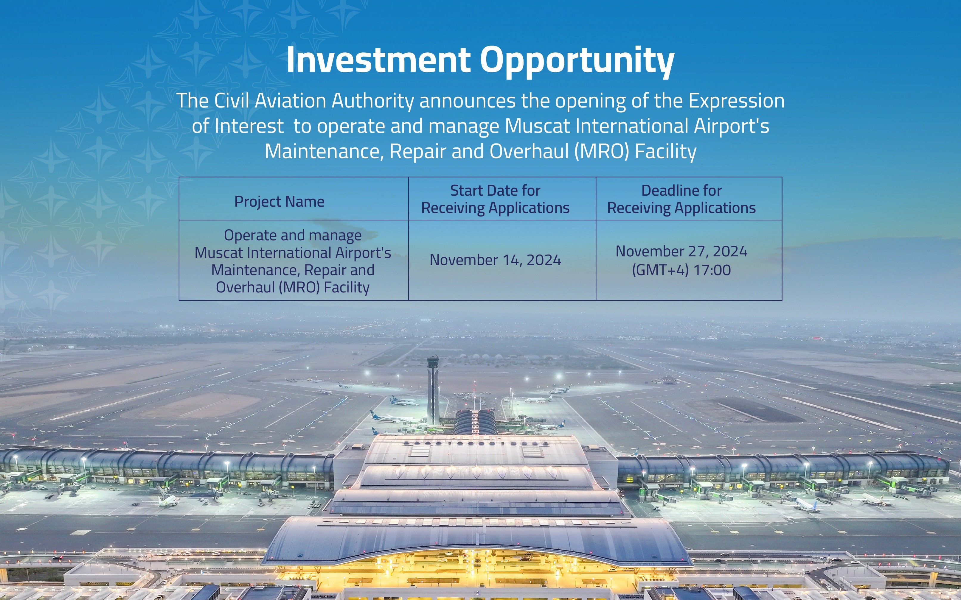 Investment opportunity to operate and manage Muscat International Airport's Maintenance, Repair and Overhaul (MRO) Facility